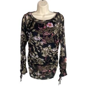 Y2k INC Top Womens Small Floral Mesh Indie Fairy Grunge Whimsigoth Dark Romantic